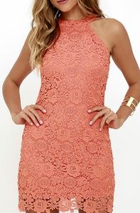 Lulu's Coral Lace Mini Dress
